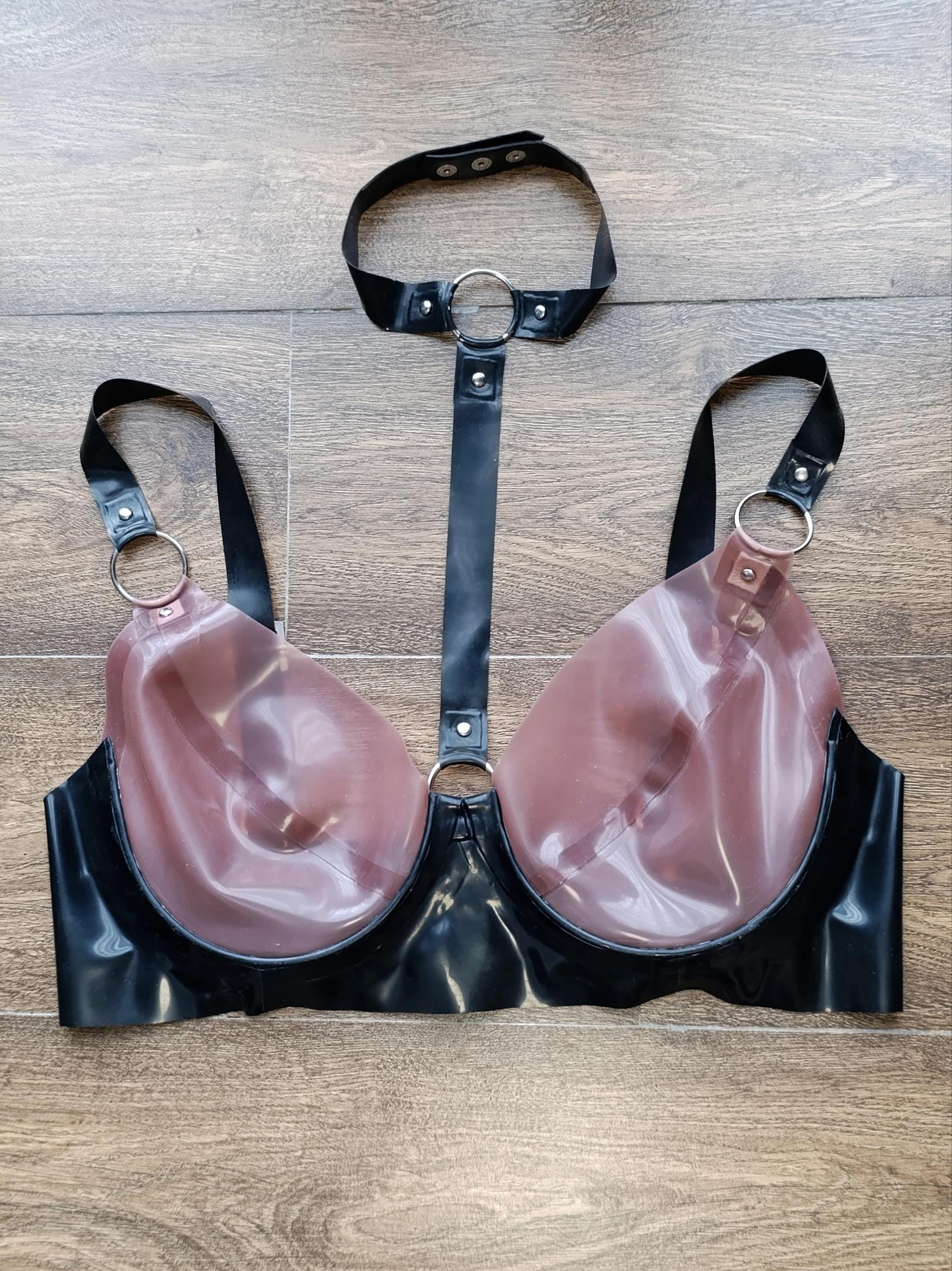 Latex Bra with Choker & Rivets, Two-Tone Latex Lingerie, Rubber Bra, Fetish Wear, BDSM, Latex Underwear