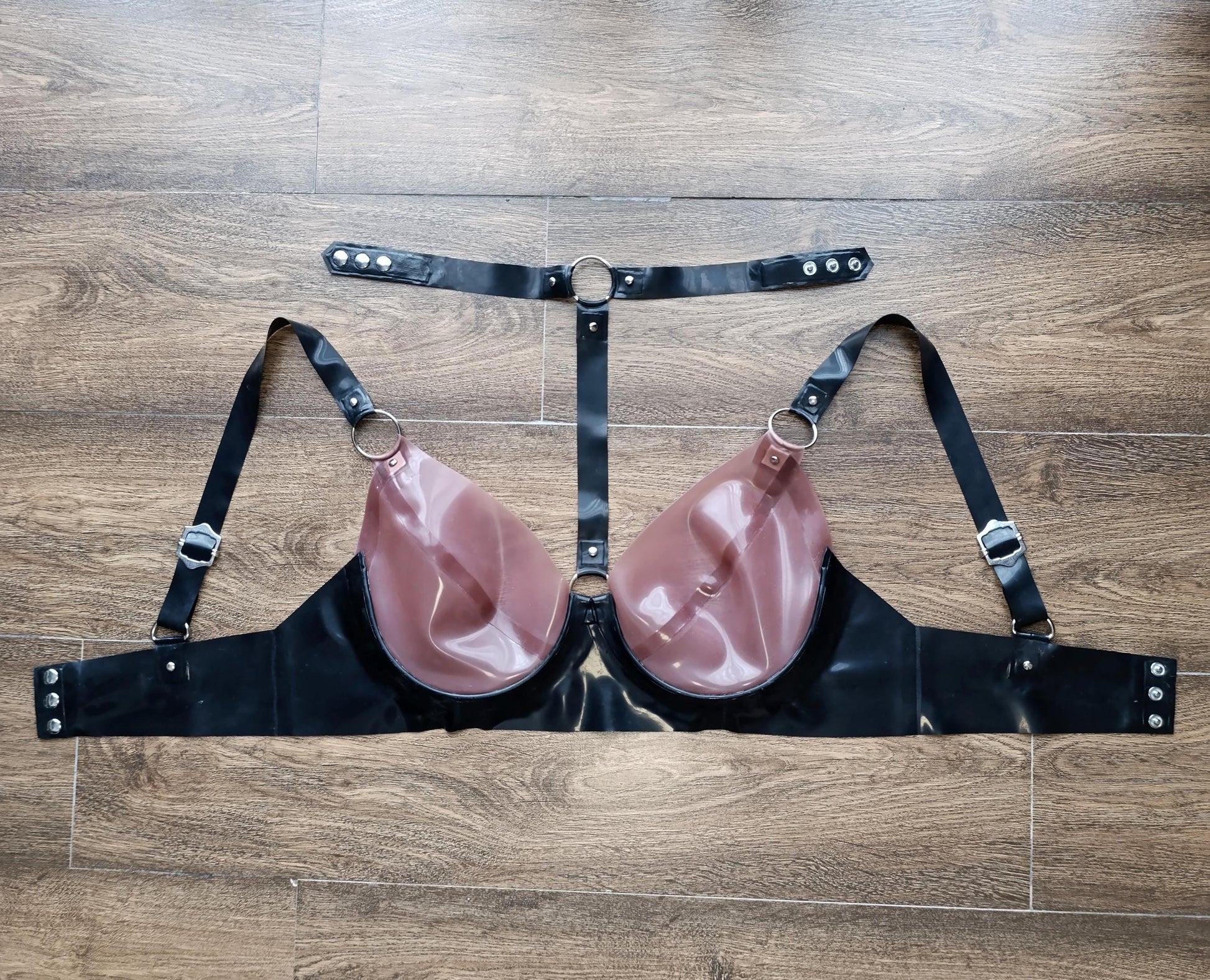 Latex Bra with Choker & Rivets, Two-Tone Latex Lingerie, Rubber Bra, Fetish Wear, BDSM, Latex Underwear