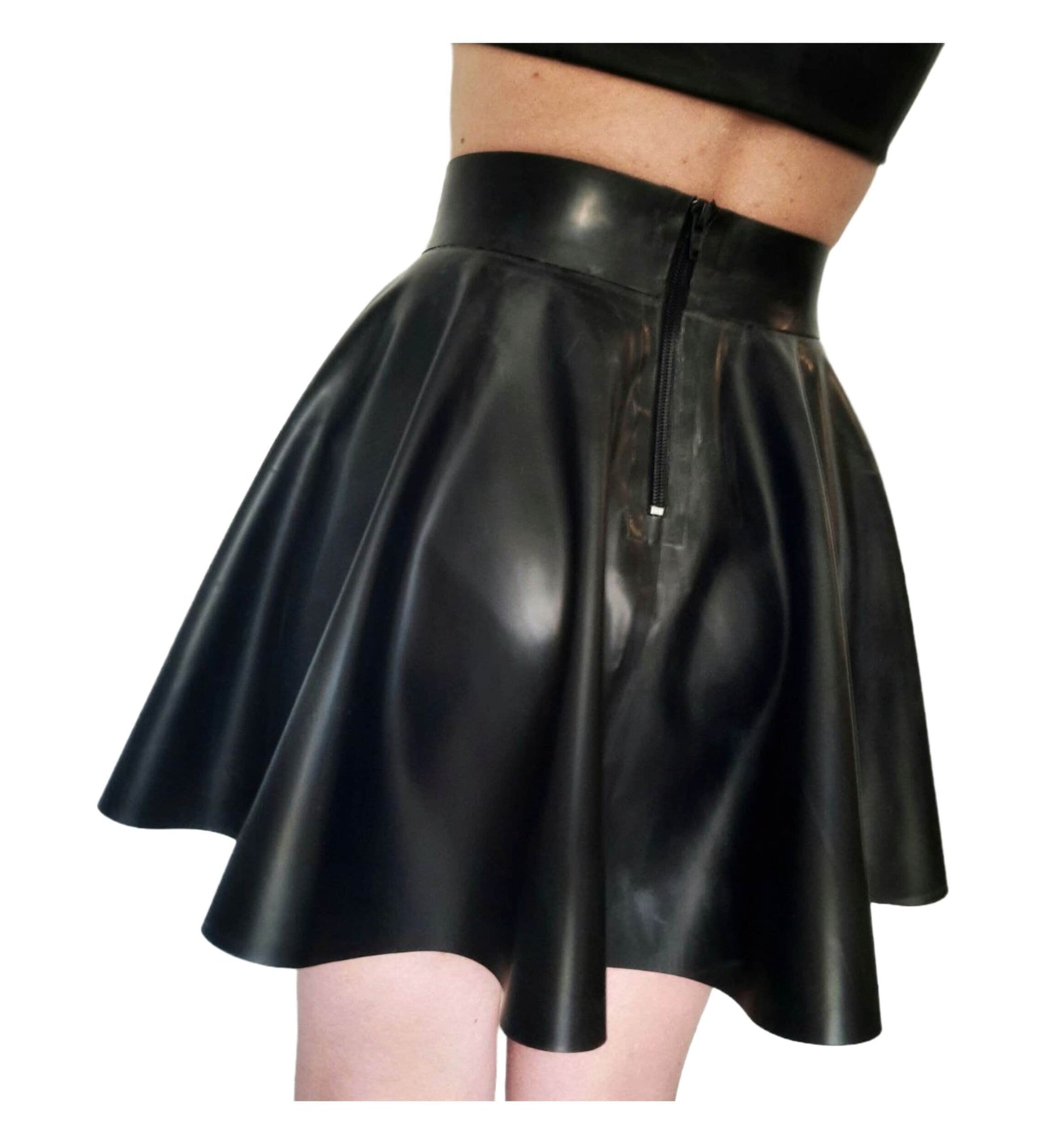 Latex Skater Skirt – Full Circle Rubber Skirt with Back Zipper, Cheerleader Style, Fetish Wear, Handmade Latex, Ready to Ship from USA