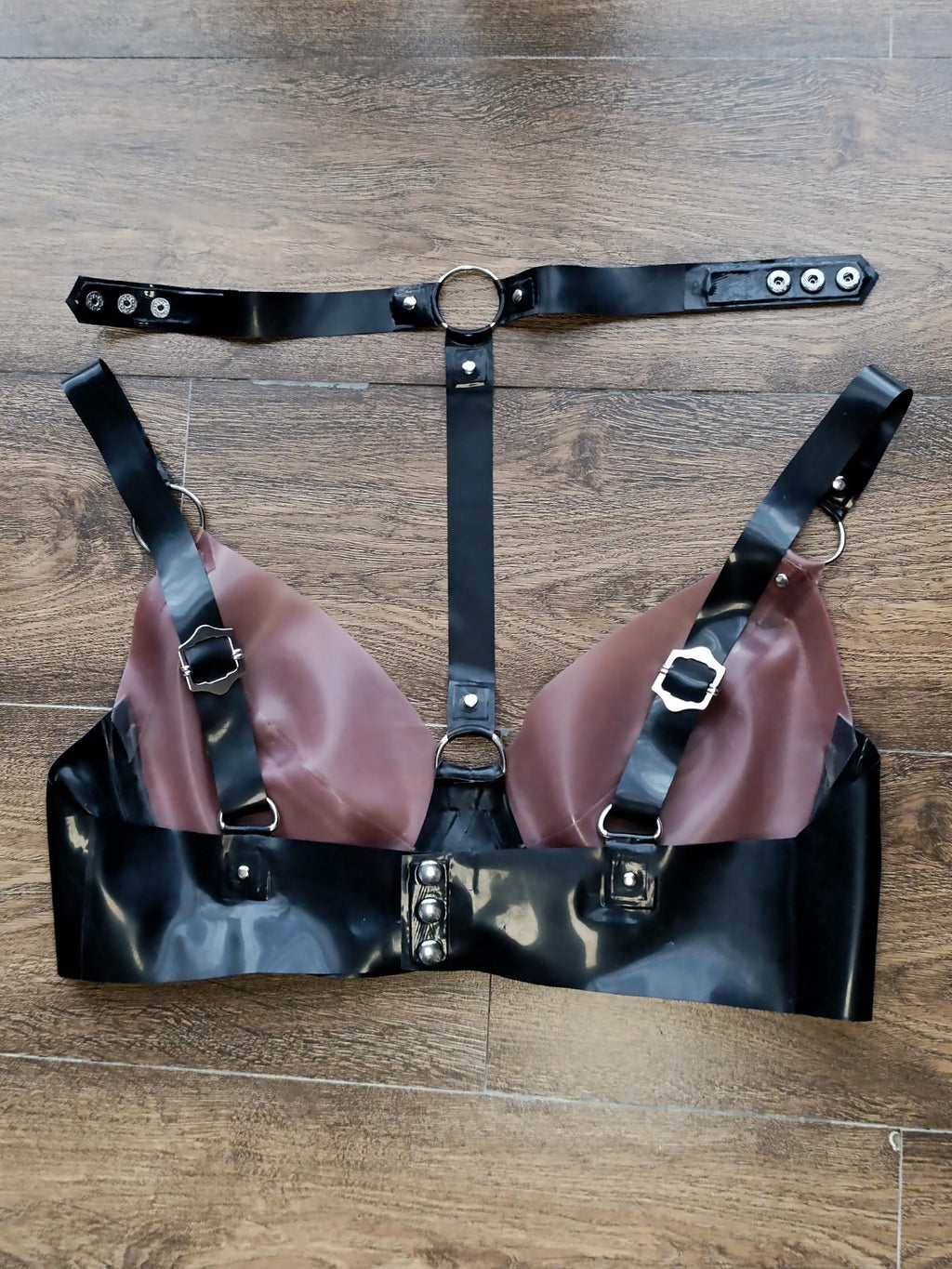 Latex Bra with Choker & Rivets, Two-Tone Latex Lingerie, Rubber Bra, Fetish Wear, BDSM, Latex Underwear