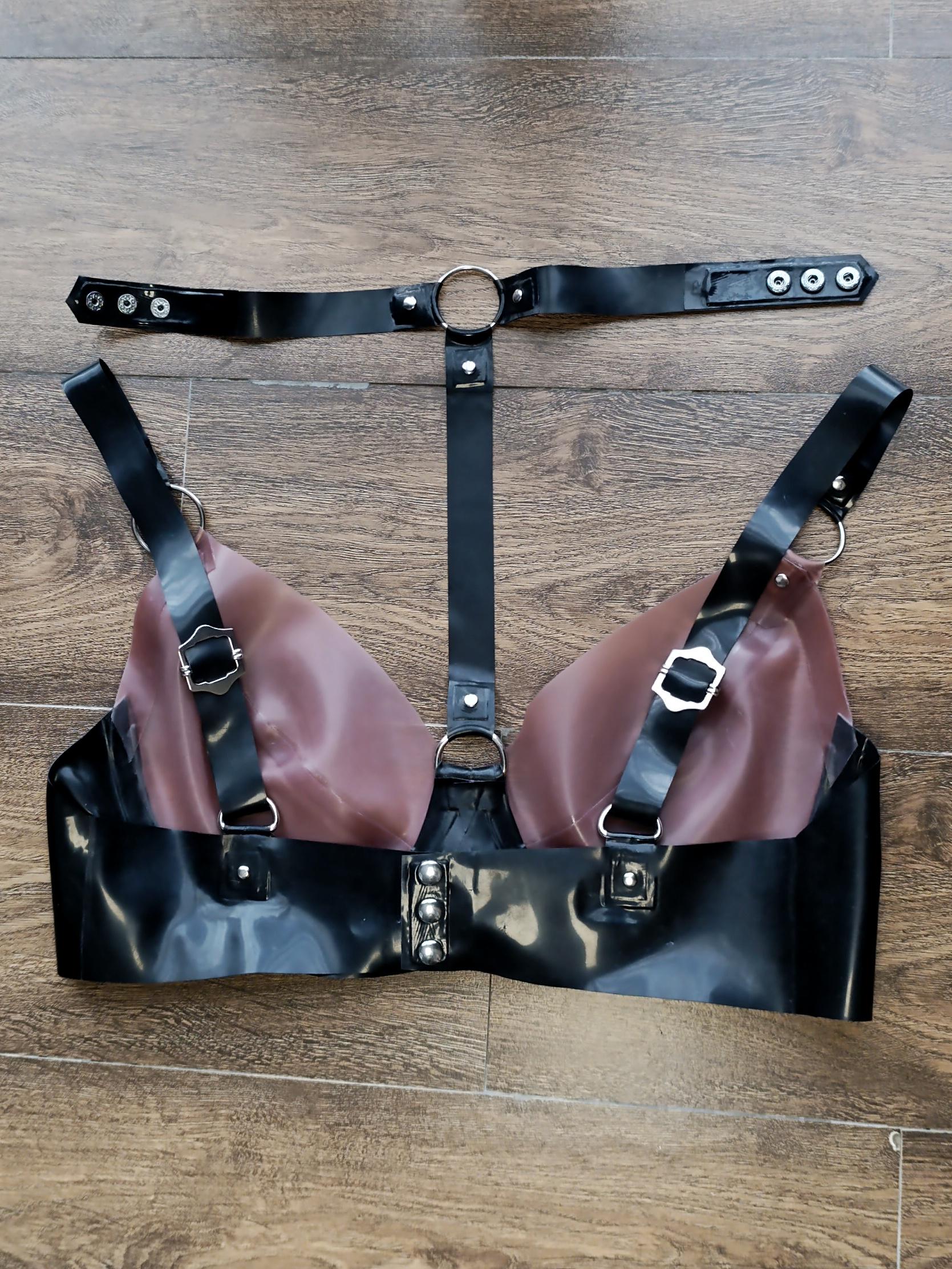 Latex Bra with Choker & Rivets, Two-Tone Latex Lingerie, Rubber Bra, Fetish Wear, BDSM, Latex Underwear