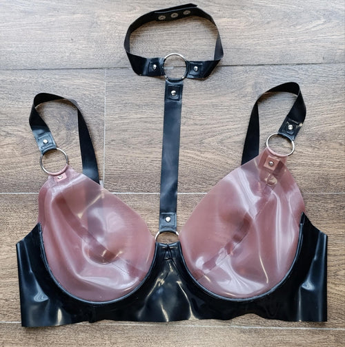 Latex Bra with Choker & Rivets, Two-Tone Latex Lingerie, Rubber Bra, Fetish Wear, BDSM, Latex Underwear