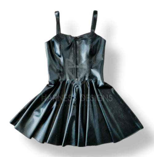 Latex Skater Dress with Front Zipper – Full Circle Latex Dress, Cheerleader Style, Rubber Fetish Look, Handmade Latex Clothing